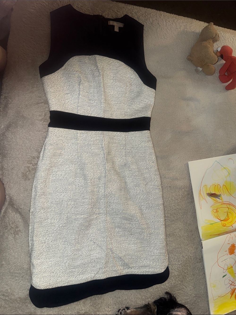 Banana Republic Black & Ivory texture Sheath Dress Contrast Trim curve split